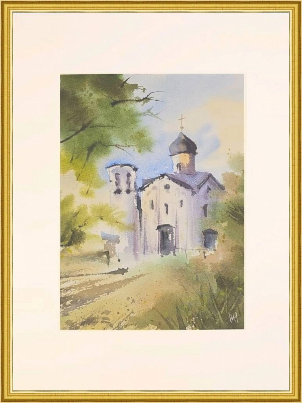 Картина авторская акварельная в паспарту 21х30 см на стену для интерьера "Осень в Выбутах"