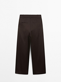 Massimo Dutti Струящиеся атласные брюки с широкими штанинами, коричневый