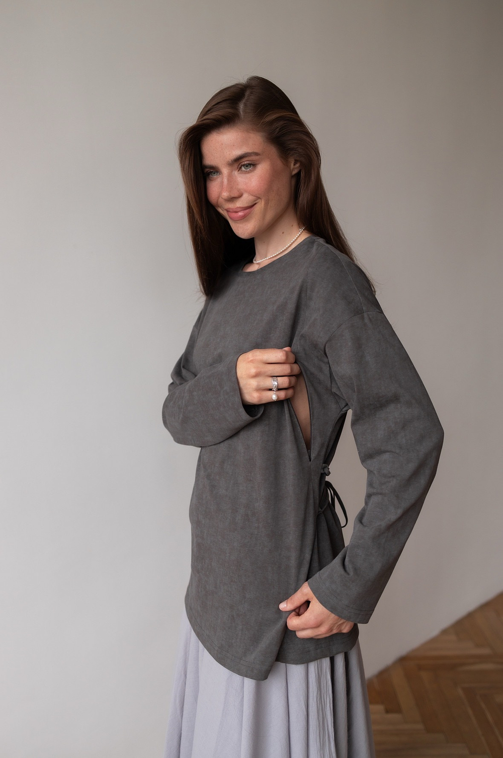 Лонгслив из вареного хлопка с утяжкой, Серый графит