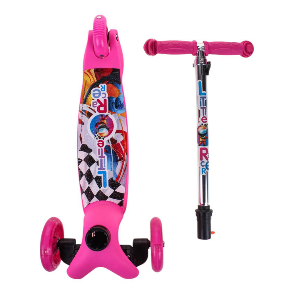 Самокат 3х кол. розовый, 55см, макс.высота ручки 62см. колеса PU свет, макс.вес 45кг.