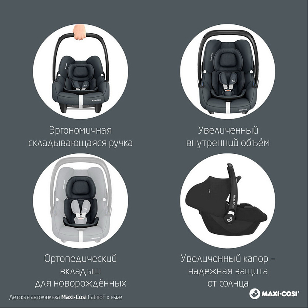 Детская коляска Maxi-Cosi Leona2 Oria 3 в 1 с автокреслом CabrioFix Essential graphite 1204390110 Twillic Black/1507050110 Essential Grey