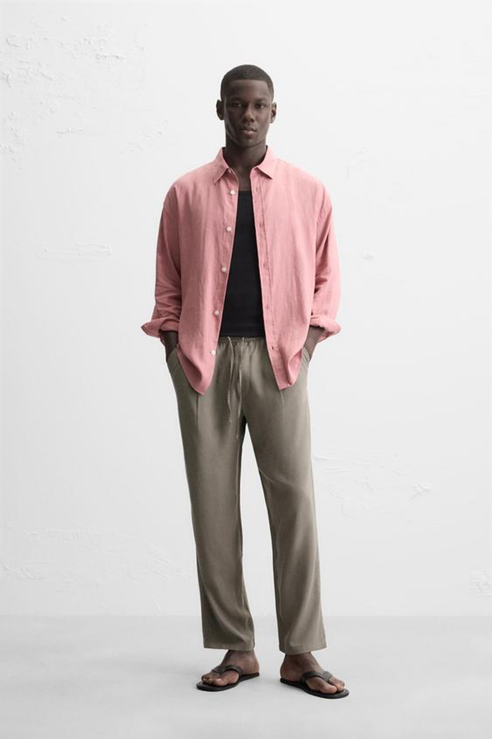 ZARA СТРУЯЩИЕСЯ БРЮКИ СВОБОДНОГО КРОЯ, СВЕТЛЫЙ ХАКИ