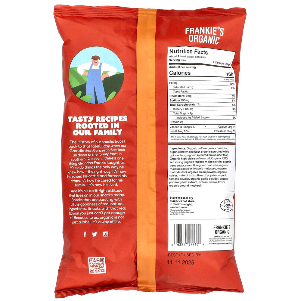 Frankie's Organic, Слойки, барбекю, 113 г (4 унции)
