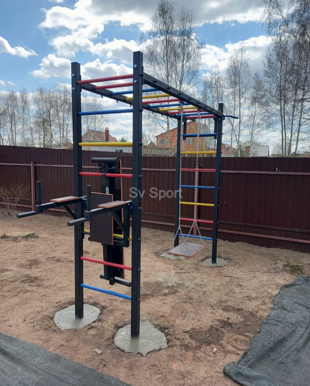 Монтаж уличной шведской стенки Sv Sport Рукоход (4 вертикальных столба)