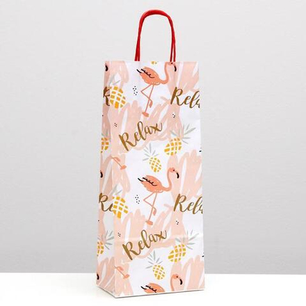 Пакет подарочный крафт "Фламинго", 14 х 8 х 33 см