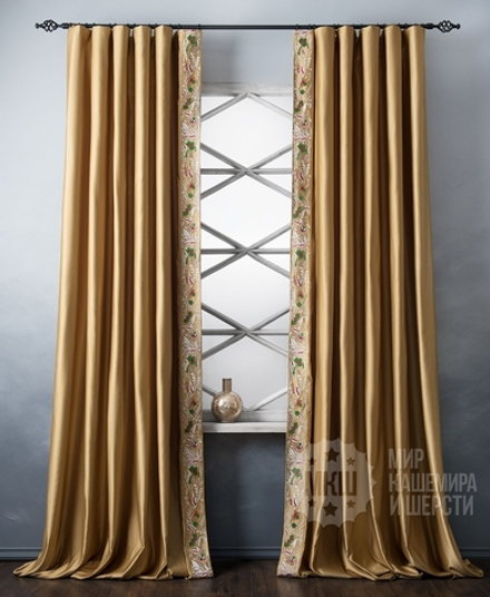 Атласные шторы с вышивкой ШАРЛИЗЗ (арт. BL01-249-02) - (200х280)х2 см. - золотые