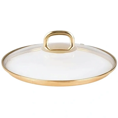 Крышка стеклянная 260мм, с ободом и пароотводом из нерж. стали под золото и ручкой-кнопкой