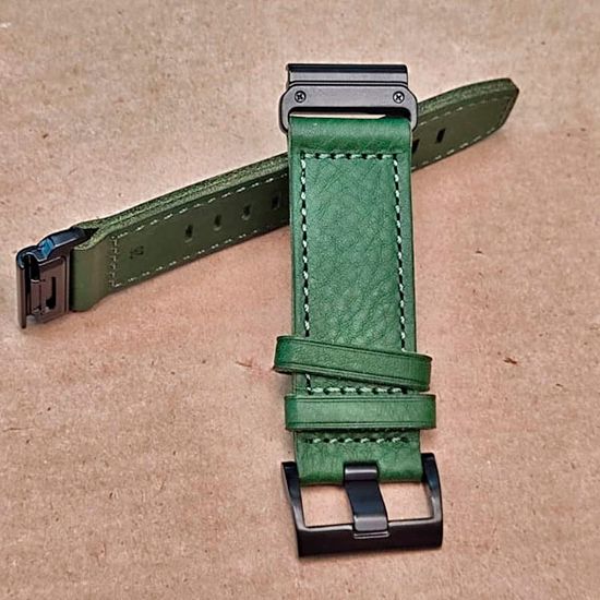 Ремешок 26 мм. Hemsut для Garmin натуральная кожа (Зеленый)