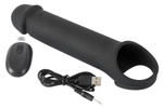 Черная вибронасадка для пениса с хомутом для мошонки и пультом ДУ Remote Controlled Penis Extension (Цвет: черный)