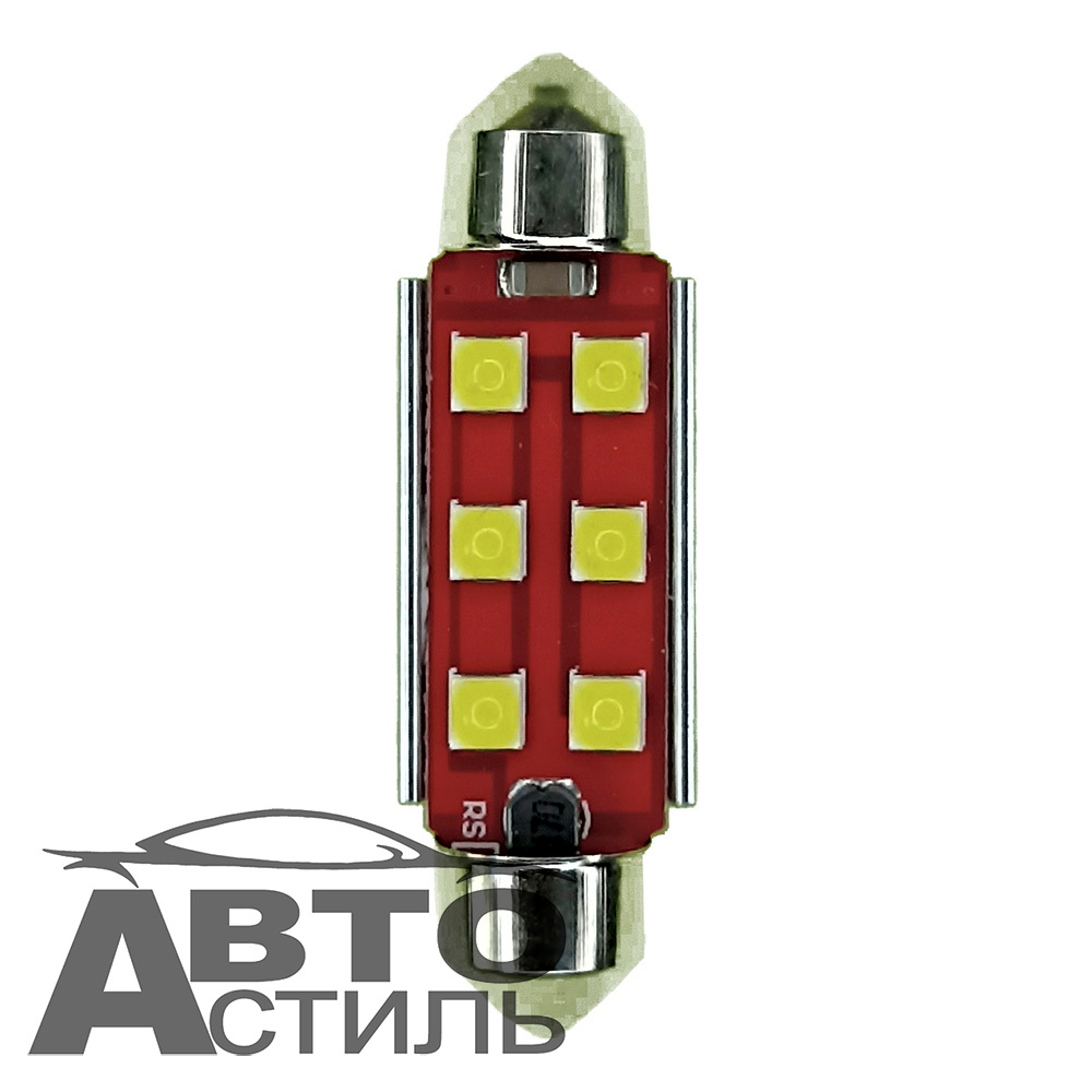 Светодиод 12V T11x41  6SMD 3030 WHITE SJ-FLS35-4106  (салон) c радиат на красн фон Y0002-41  GQ10044