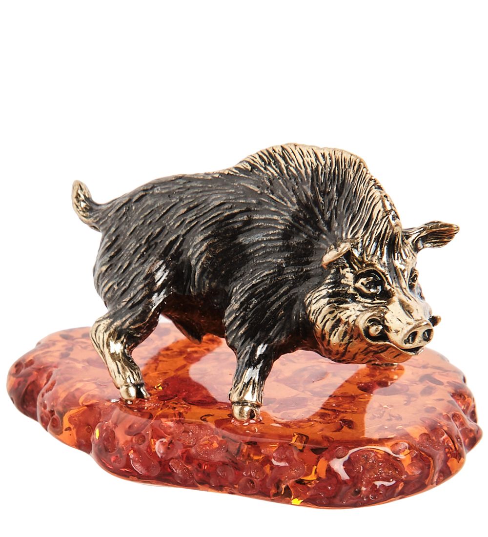 Народные промыслы AM- 994 Фигурка «Кабан» (латунь, янтарь)