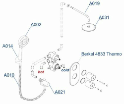 A16031 Thermo Встраиваемый комплект для душа с верхней душевой насадкой и лейкой