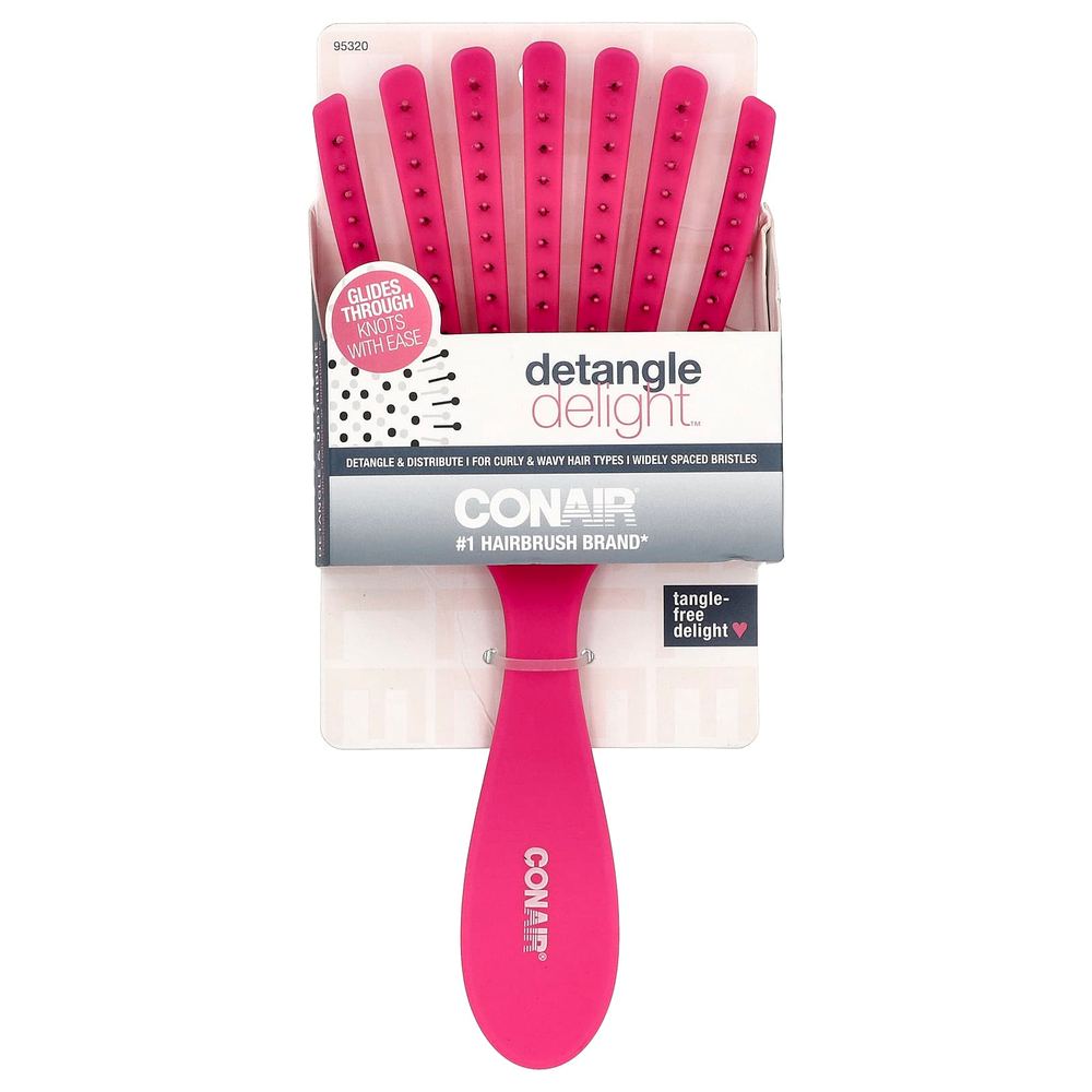 Conair, Detangle Delight™, расческа для вьющихся и волнистых волос, розовый, 1 шт.