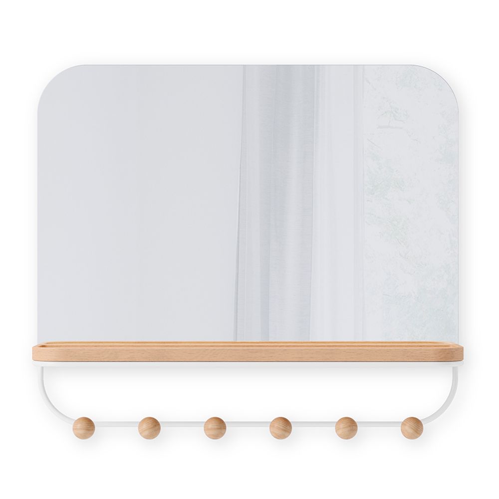 Зеркало с крючками для аксессуаров Estique, 46х41 см, белое/натуральное дерево