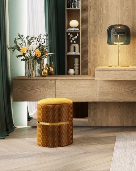 Пуф Джесси с ящиком велюр горчичный