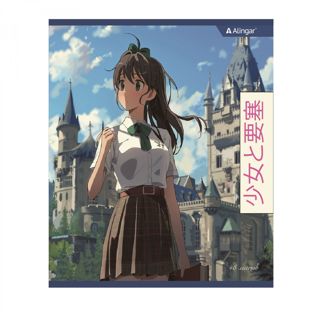 Тетрадь 48л., А5, линия, Alingar "Anime", скрепка, мелованный картон (стандарт), блок офсет, 4 дизайна в пленке т/у