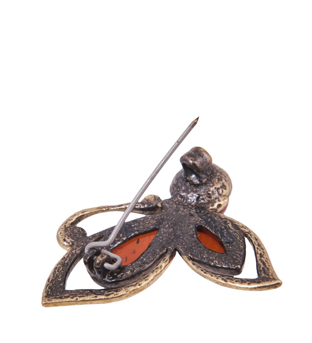 AM-4167 Брошь «Бабочка Мими» (латунь, янтарь)