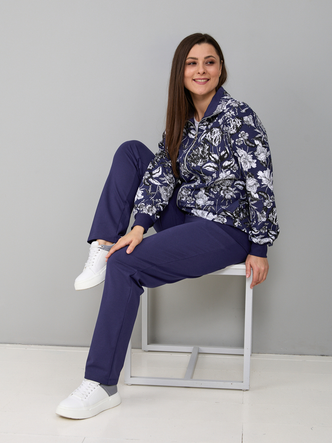 Костюм с брюками КБ-184/индиго-тюльпаны