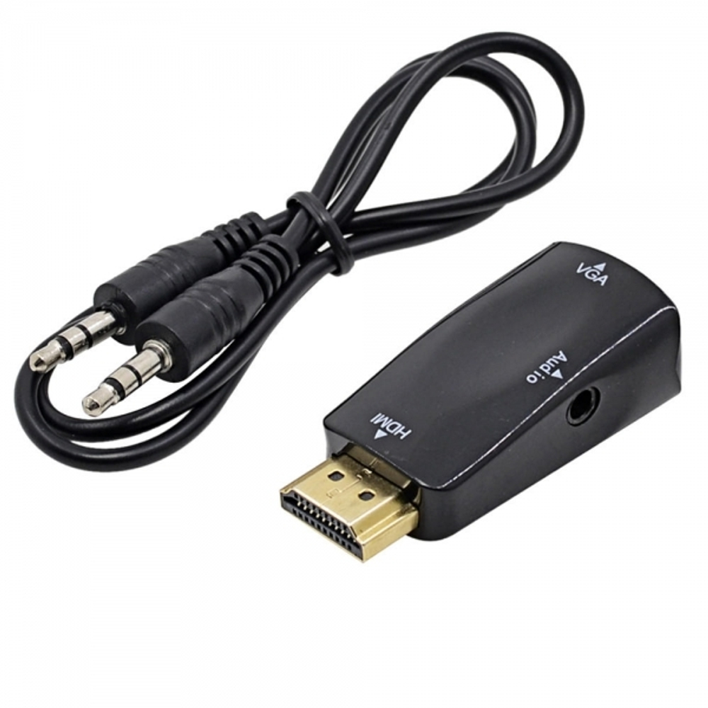 Конвертер штекер HDMI (M) -- гнездо VGA (F) + аудио разъем 3,5джек чёрный