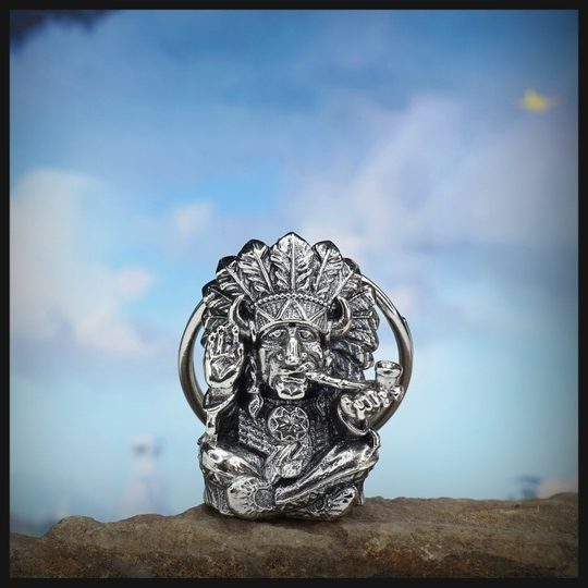 Брелок "Сидящий Бык" для ключей , мельхиор