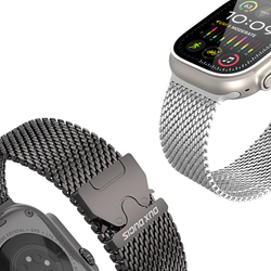 Ремешок из нержавеющей стали серого цвета (Gun-grey) от Dux Ducis для смарт часов Apple Watch 42, 44, 45, 46, 49мм, серия Milanese Air Series (миланская петля)