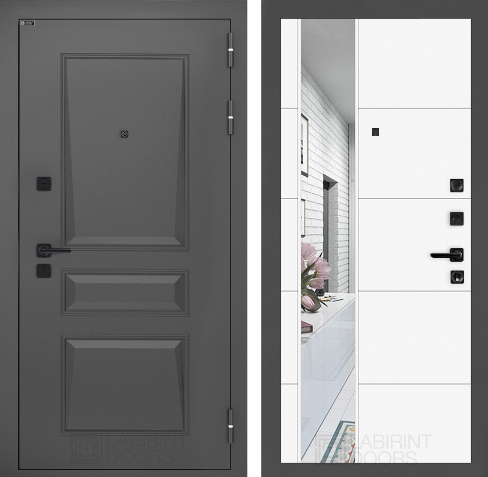 Дверь Входная Металлическая Лабиринт ОРЛЕАН 19 с Зеркалом Белый софт