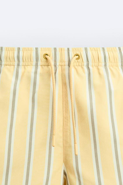ZARA ПЛАВКИ КЛАССИЧЕСКОГО КРОЯ В ПОЛОСКУ, ПАСТЕЛЬНО-ЖЕЛТЫЙ