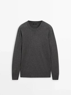 Massimo Dutti Шерстяной свитер с круглым вырезом, антрацитово-серый