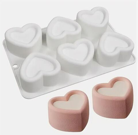 Форма силиконовая "Бенто савоярди сердце МИНИ", 6 ячеек 21,8*14,5 см