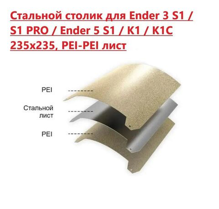 Стальной пружинный столик для Ender 3 S1 / S1 PRO / Ender 5 S1 / K1 / K1С 235х235, PEI-PEI лист
