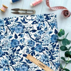 Ткань премиум шифон голубой цветник