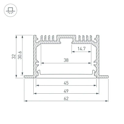 Профиль с экраном SL-LINIA62-F-2500 ANOD+OPAL (Arlight, Алюминий) 020470