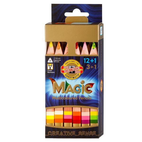 Карандаши многоцветные KOH-I-NOOR jumbo MAGIC 3404 12шт, с ластиком и точилкой
