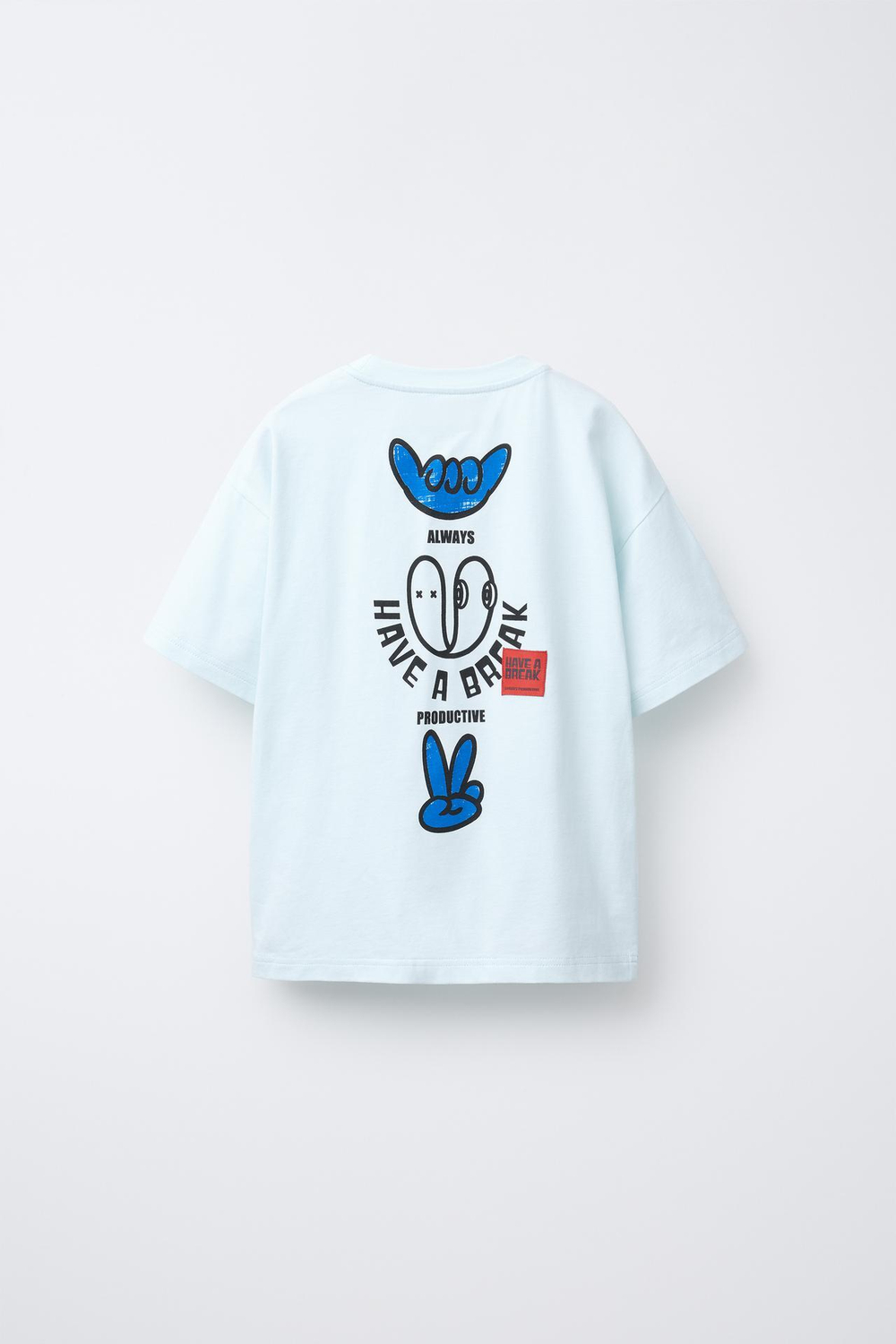 ZARA ФУТБОЛКА С ПРИНТОМ, ГОЛУБОЙ