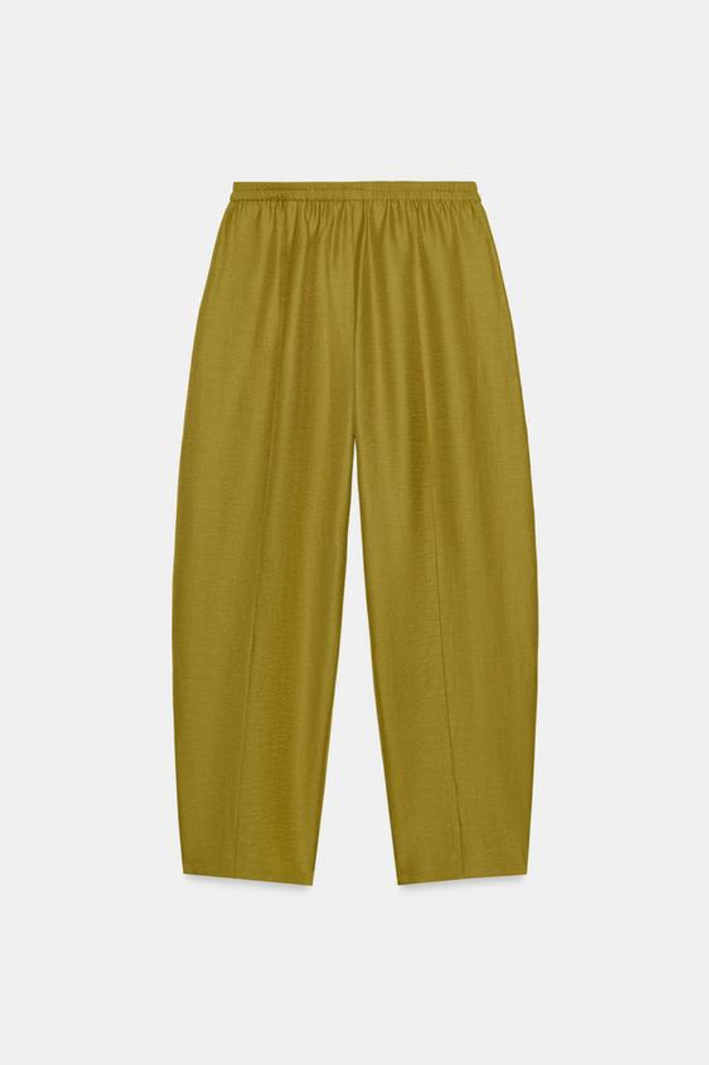 ZARA БРЮКИ BARREL ИЗ ЛЬНА, ЦВЕТ ОЛИВКОВОГО МАСЛА