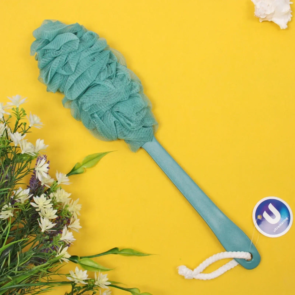 Мочалка массажная «PREMIUM - PARTEGO», на пластиковой ручке, цвет бирюзовый, 36*7см (лейбл Ультрамарин)