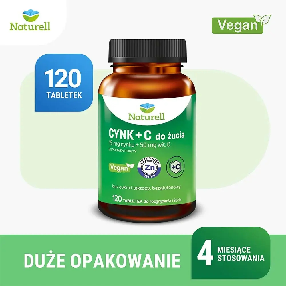 Naturell органический цинк + витамин С - 120 жевательных таблеток