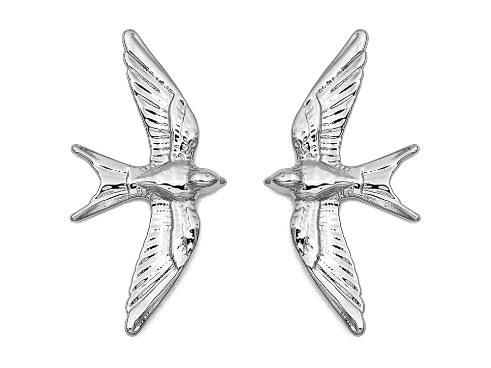 Серьги-гвоздики "Ласточки" 47мм, золото