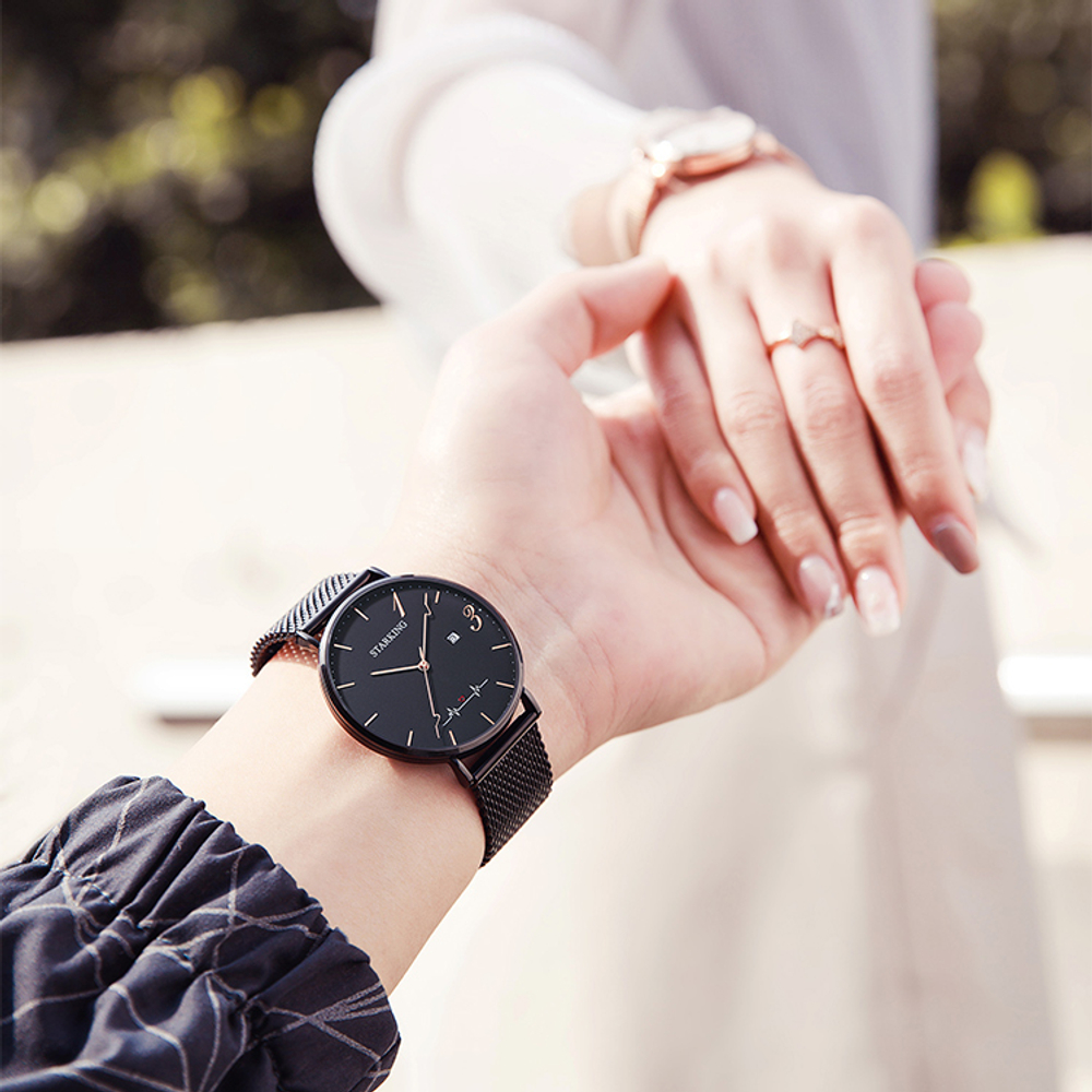 STARKING Quartz Movement Stainless Steel Watchband Watch Unisex White Dial