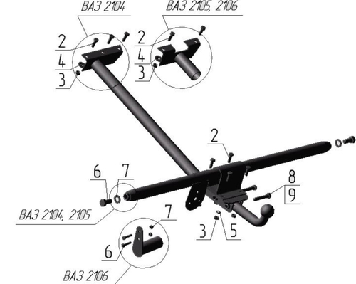 Фаркоп для ВАЗ 2104 1984-2012 Тип шара: A. Нагрузки: 800/50 кг, VAZ-34