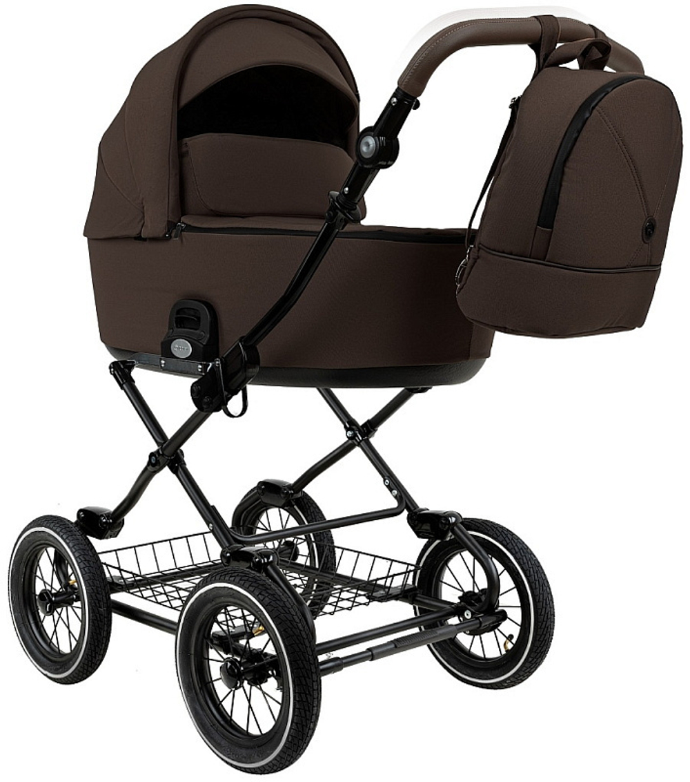 Детская коляска Roan Bass Next Classic d12 2.0 3 в 1 с автокреслом Tutis Elo Lux EduSky Black BNC/83/2 Turkish Coffe/Black/руч.Cappuccino