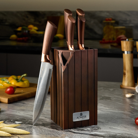 НАБОР НОЖЕЙ AGNESS НА ПЛАСТИКОВОЙ ПОДСТАВКЕ, 6 ПРЕДМЕТОВ