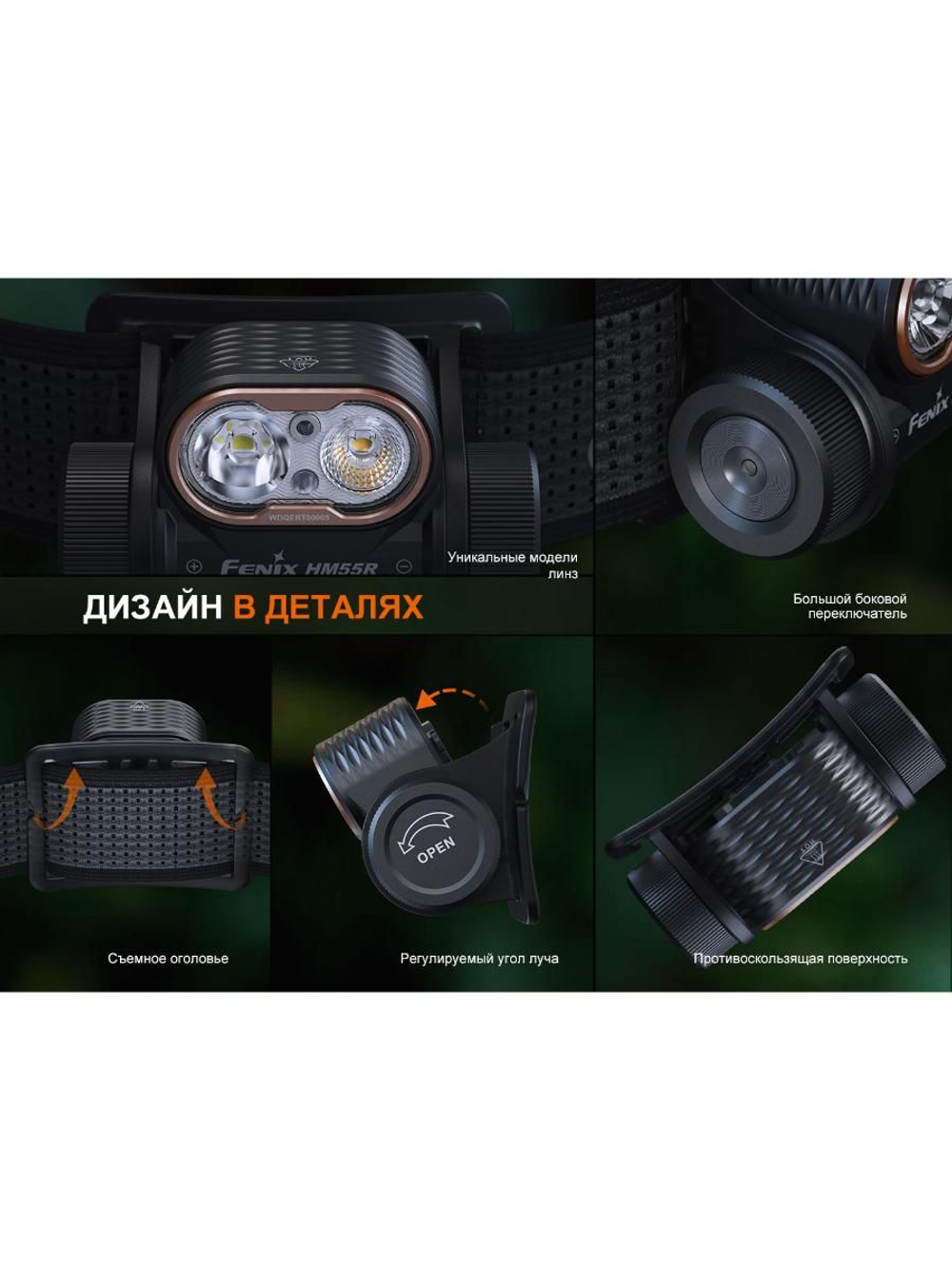 Фонарь Fenix налобный HM55R небула 1200 люмен