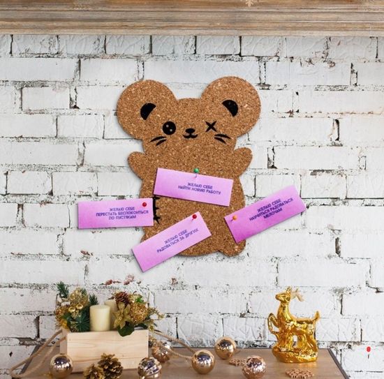 Доска мини, пробковая Мышка "Пожелания для себя"