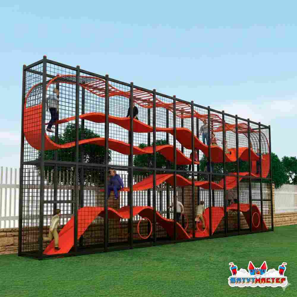 Плоский детский лабиринт «Оранжевая волна», 16×1,2×5 м