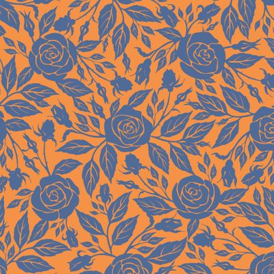 Графичные синие розы на оранжевом