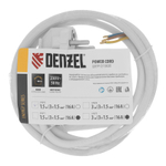 Шнур сетевой Energy Series, ПВС, 1,5 м, 3 x 1,5 мм, с неразборной вилкой, белый, Denzel