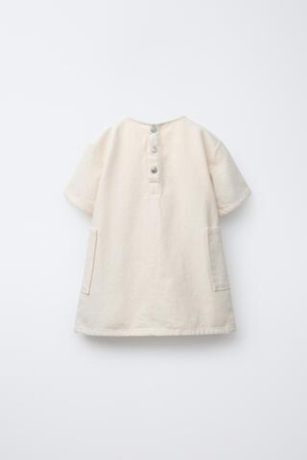 ZARA ПЛАТЬЕ ИЗ ТВИЛА С ПОЯСОМ, ЭКРЮ