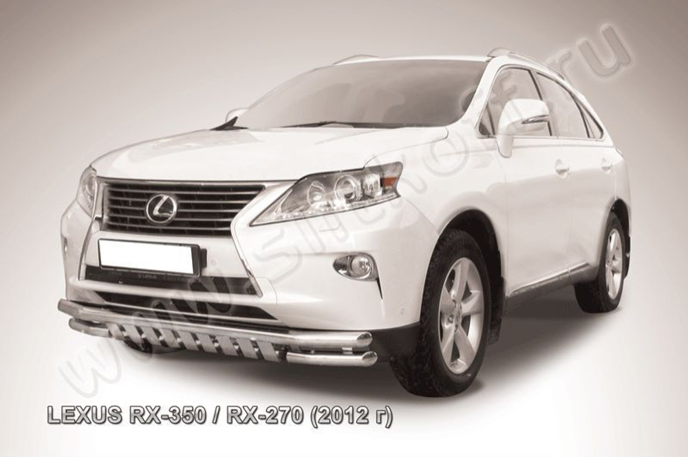 Защита переднего бампера (нержавейка) Lexus RX-350 RX-270 (2012-2015) d57+d57 с защитой картера