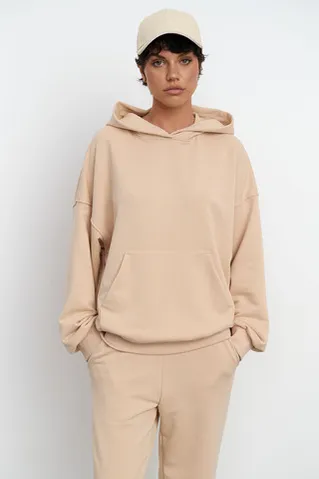 Худи свободного кроя из премиум футера ванильного цвета